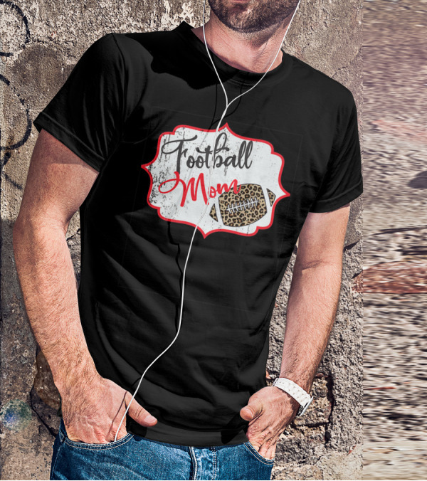Football Mom Leopard Print Football T-Shirt