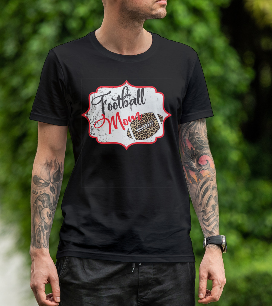 Football Mom Leopard Print Football T-Shirt
