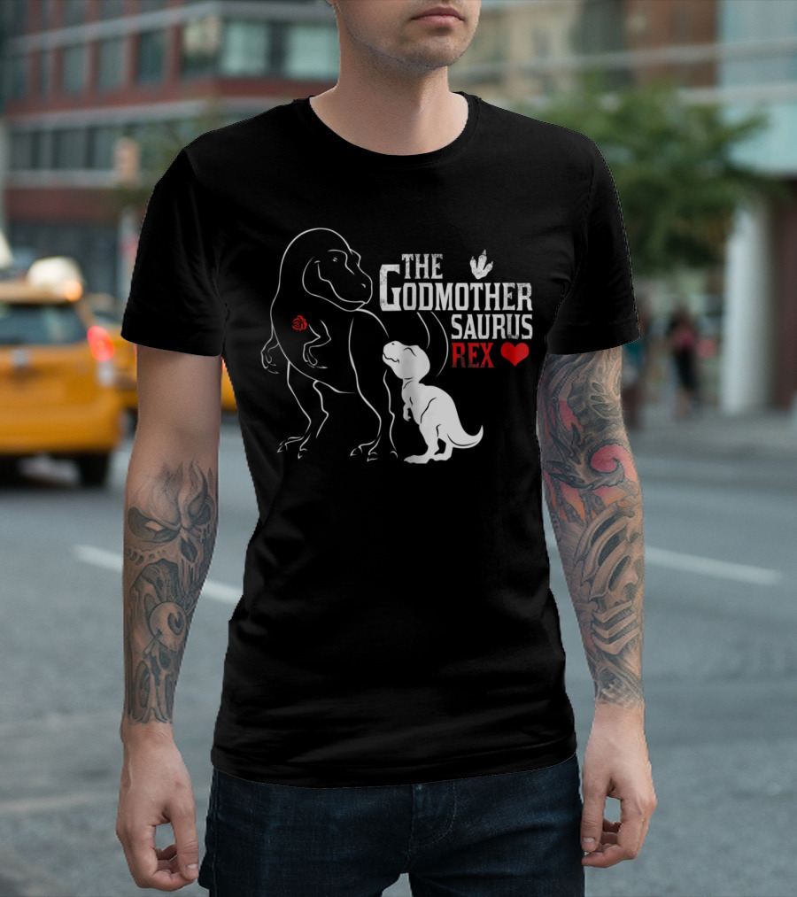 The Godmother Saurus Rex Mama Saurus Dinosaur Heart T-Shirt