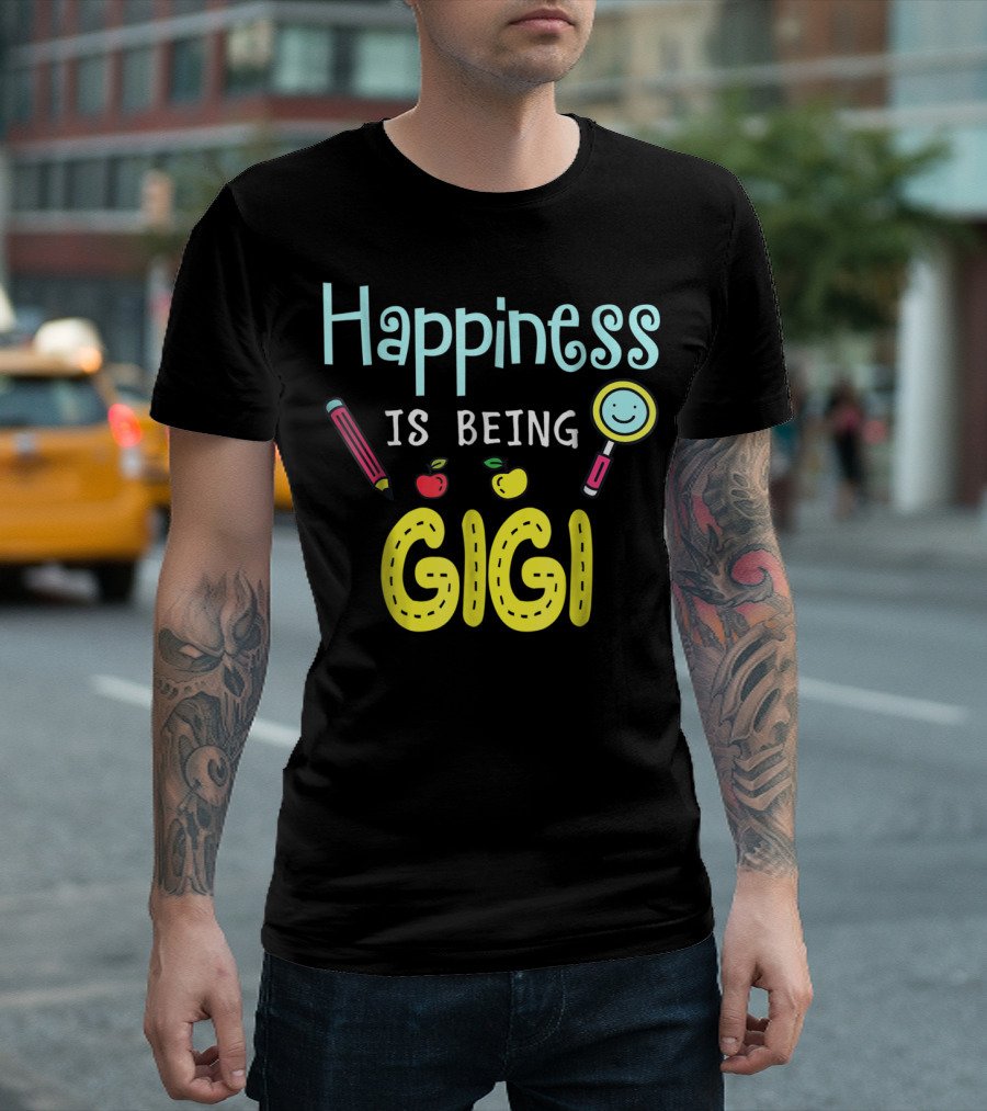 Happiness Is Being Gigi Mom Mother Apple Pencil Smiley Face T-Shirt