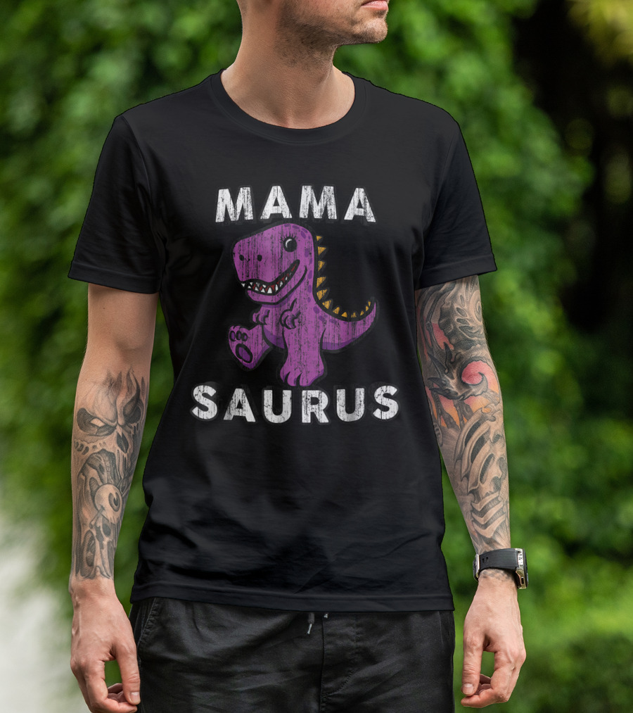 Mama Saurus Rex Dinosaur72 Funny Vintage Mom T-Shirt