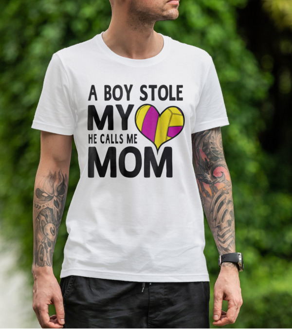 A Boy Stole My Heart He Calls Me Mom Volleyball Heart T-Shirt