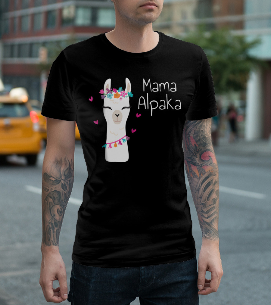 Mama Alpaka Funny Cute Floral Hearts T-Shirt