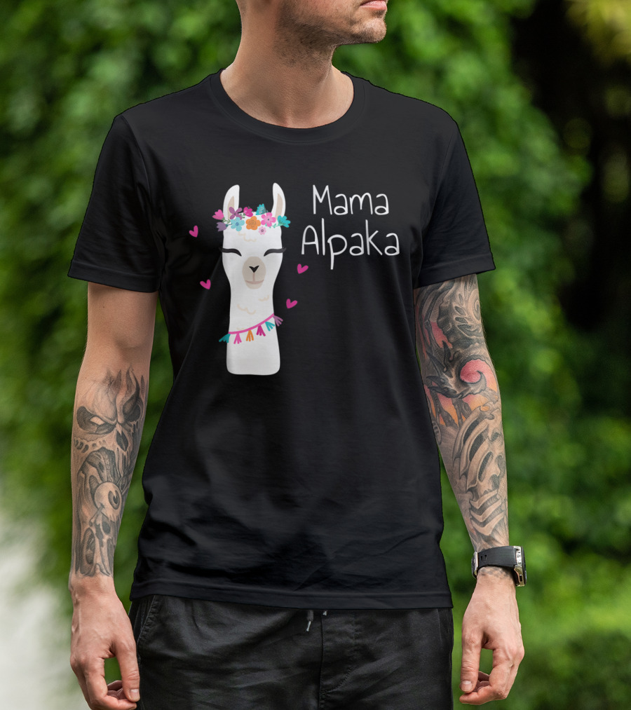 Mama Alpaka Funny Cute Floral Hearts T-Shirt