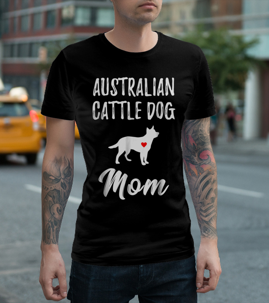 Australian Cattle Dog Mom Silhouette with Heart T-Shirt
