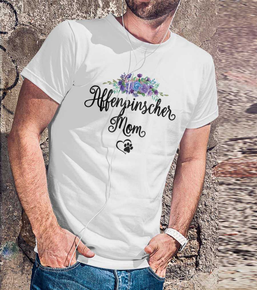 Affenpinscher Mom Floral With Heart And Paw T-Shirt