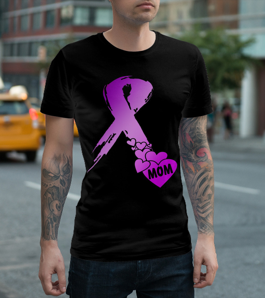 Alzheimers Awareness Mom Purple Ribbon and Hearts T-Shirt
