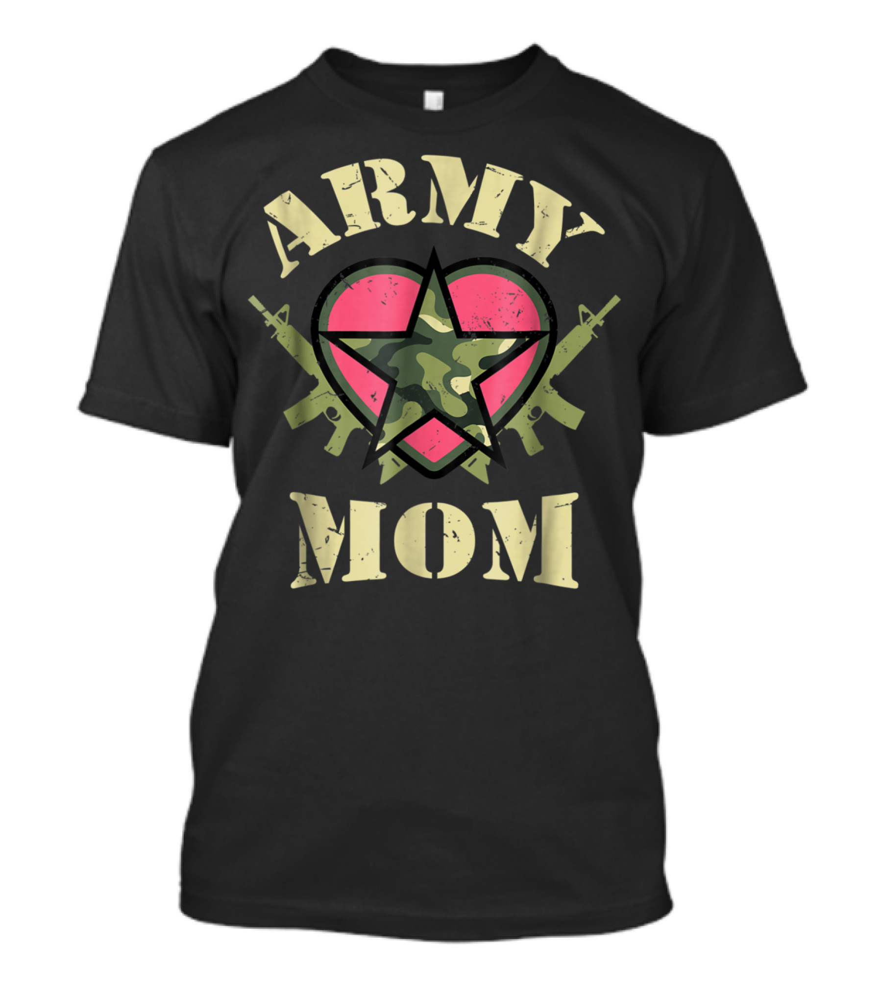 Army Mom Proud Heart With Camouflage Star And Rifles T-Shirt
