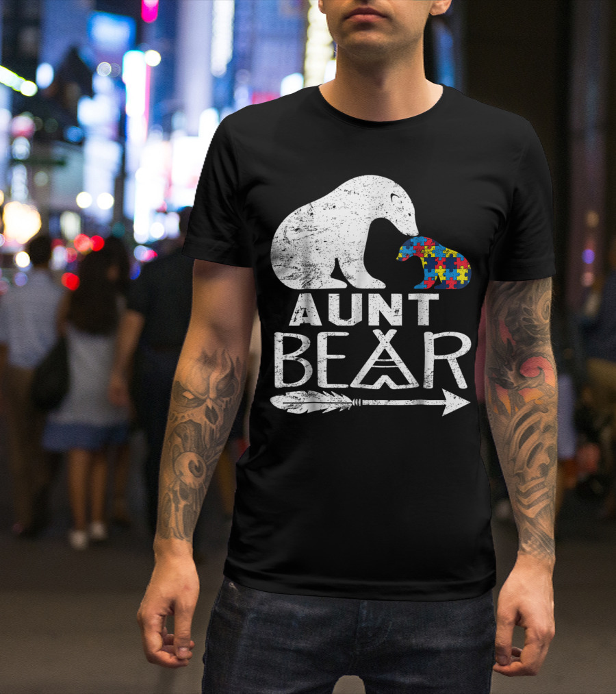 Aunt Bear Autism Awareness Puzzle Arrow Bear T-Shirt