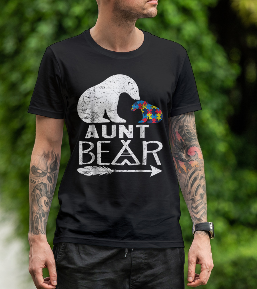 Aunt Bear Autism Awareness Puzzle Arrow Bear T-Shirt