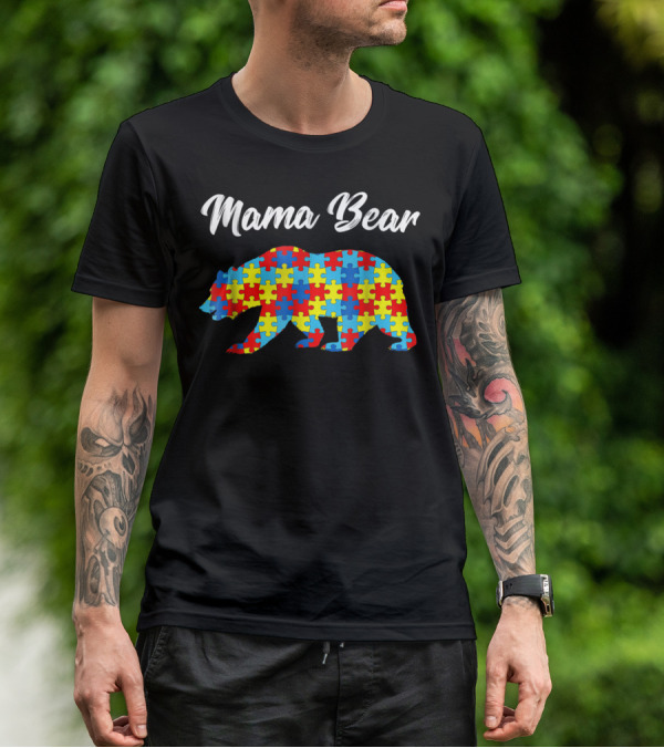 Mama Bear Autism Awareness Puzzle Pattern Bear51 T-Shirt