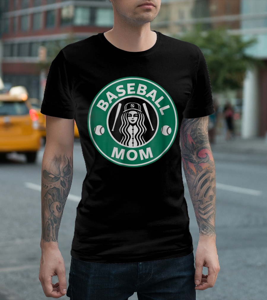Baseball Mom Coffee Logo Style29 Double Baseball Bats Green Circle T-Shirt
