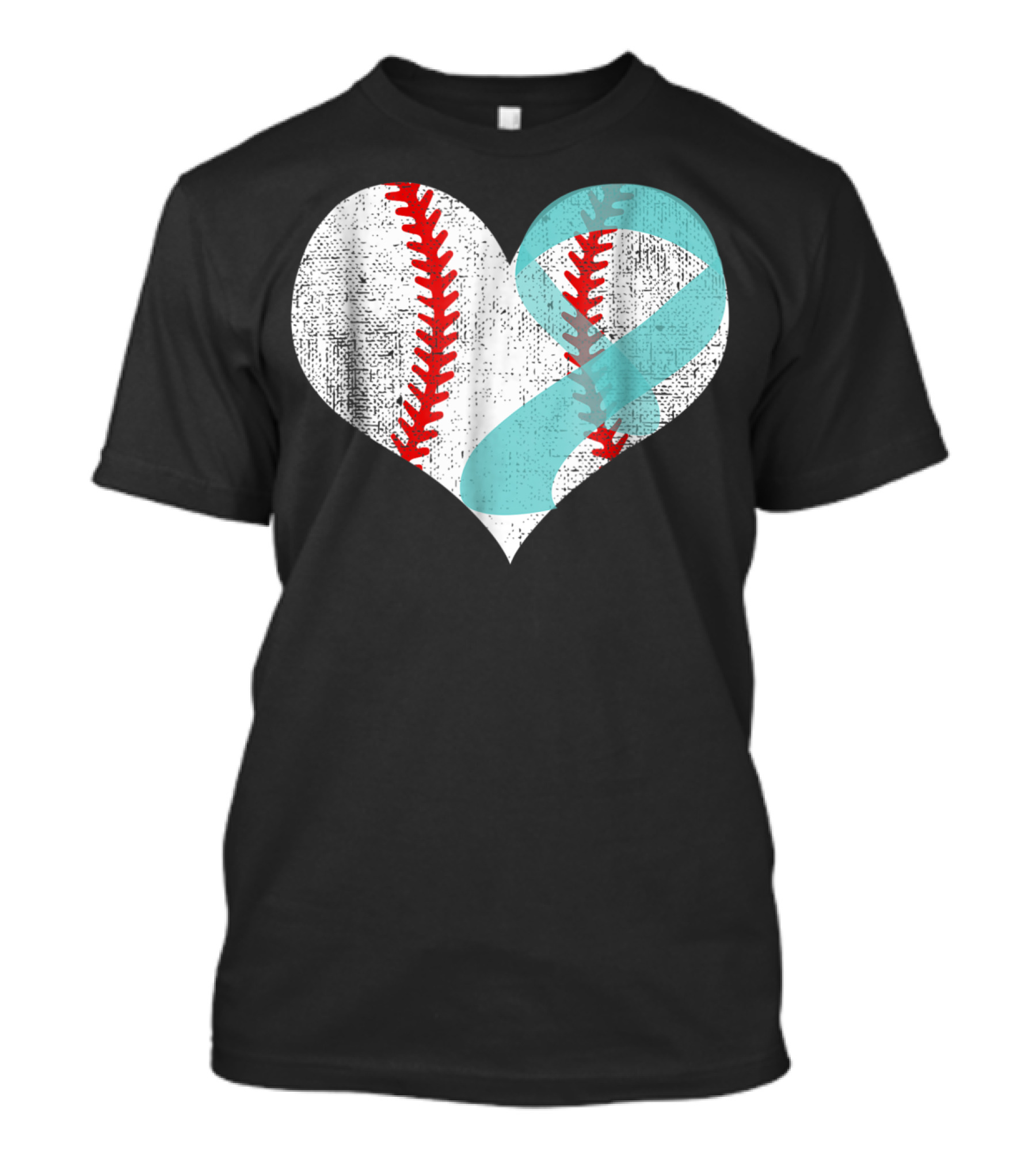 Baseball Heart Teal Ribbon Ovarian Cancer Awareness Mom83 T-Shirt