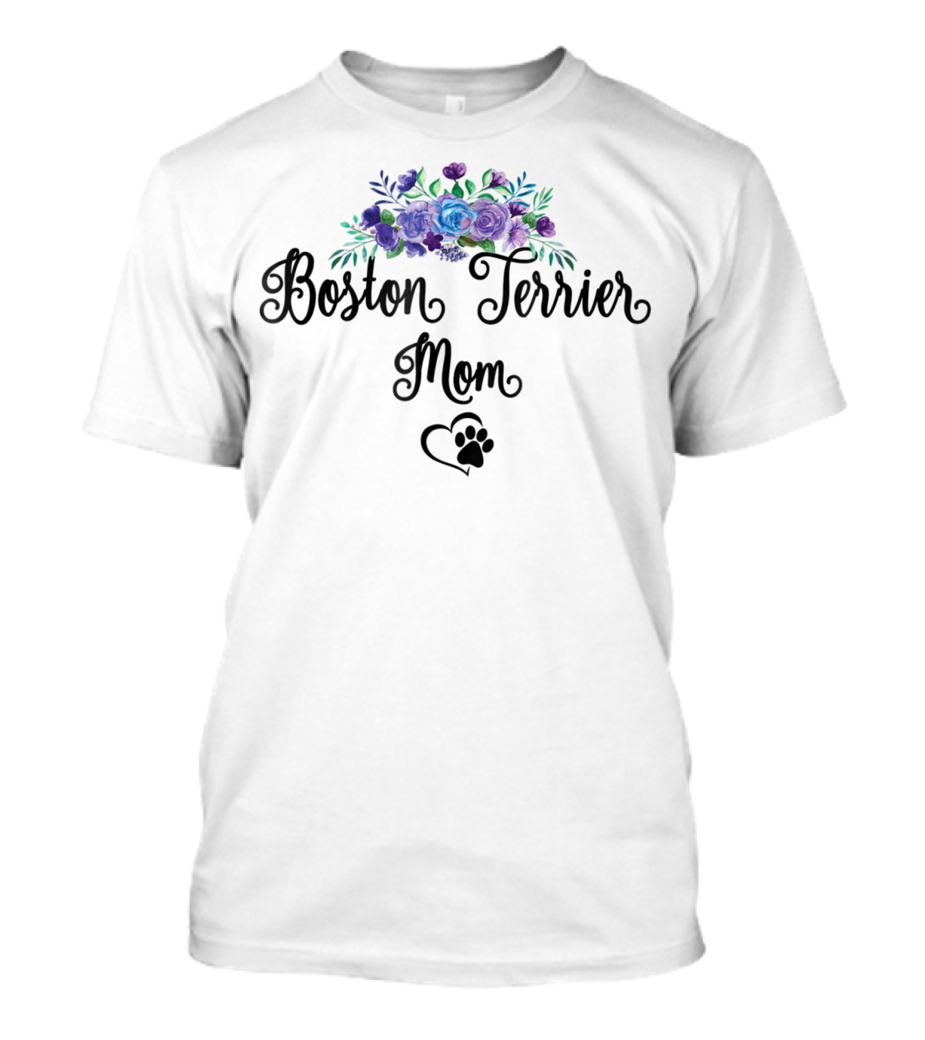 Boston Terrier Mom Floral Pawprint Heart T-Shirt