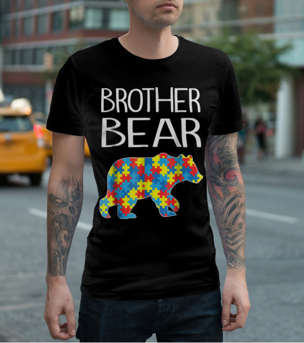 Brother Bear Autism Puzzle Pattern Dad T-Shirt