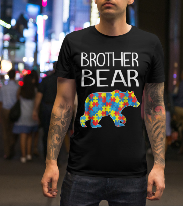 Brother Bear Autism Puzzle Pattern Dad T-Shirt