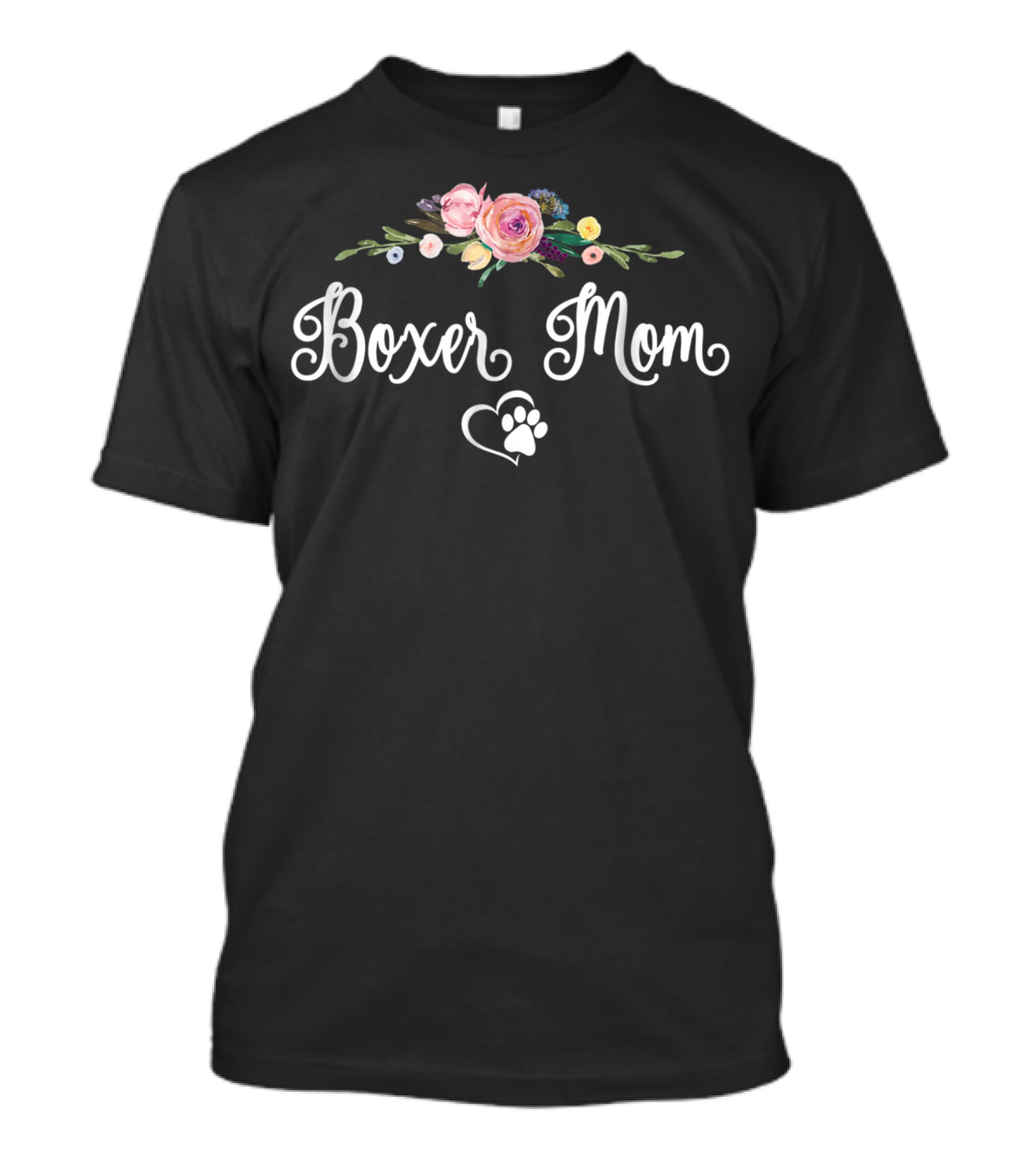 Boxer Mom Floral Paw Heart T-Shirt