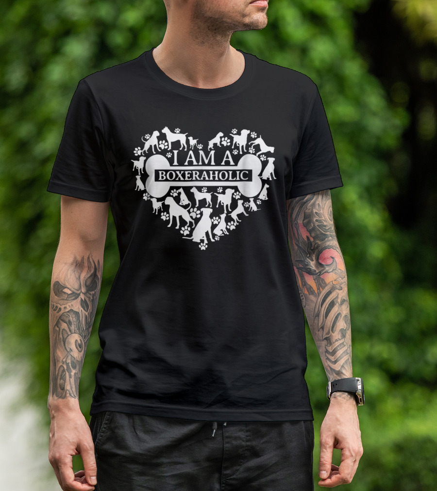I Am A Boxeraholic Boxer Mom Dog Silhouettes Paw Prints T-Shirt