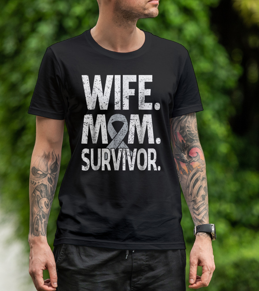 Wife Mom Survivor Ribbon Brain Cancer Awareness T-Shirt