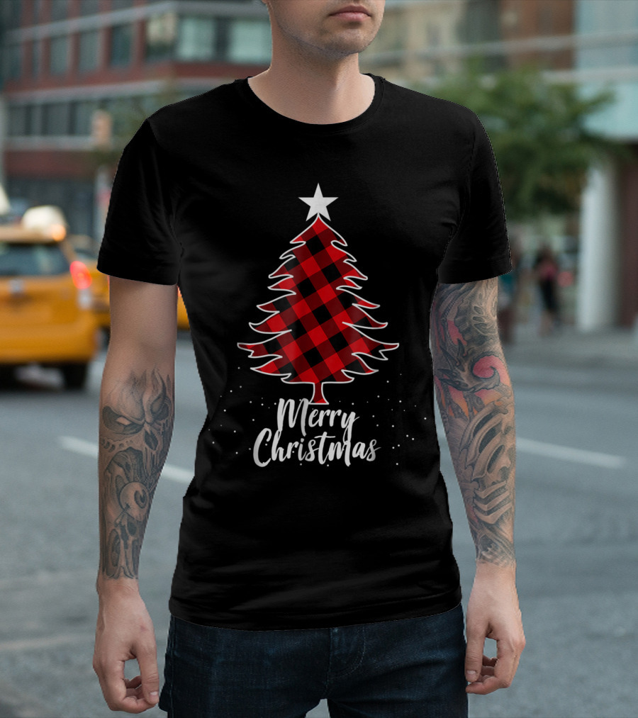 Merry Christmas Buffalo Plaid Tree Daddy and Kids T-Shirt