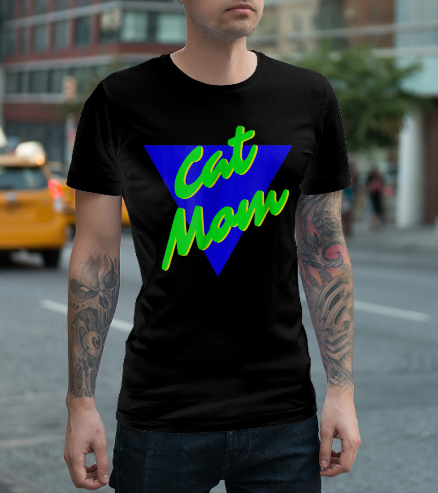 Cat Mom 80s Neon Triangle T-Shirt