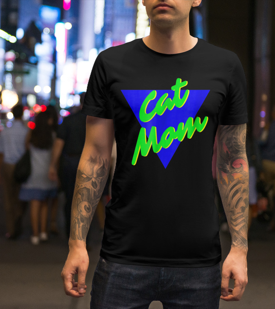 Cat Mom 80s Neon Triangle T-Shirt