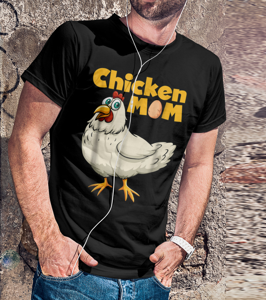 Chicken Mom Cute Cartoon Hen With Egg Lettering T-Shirt