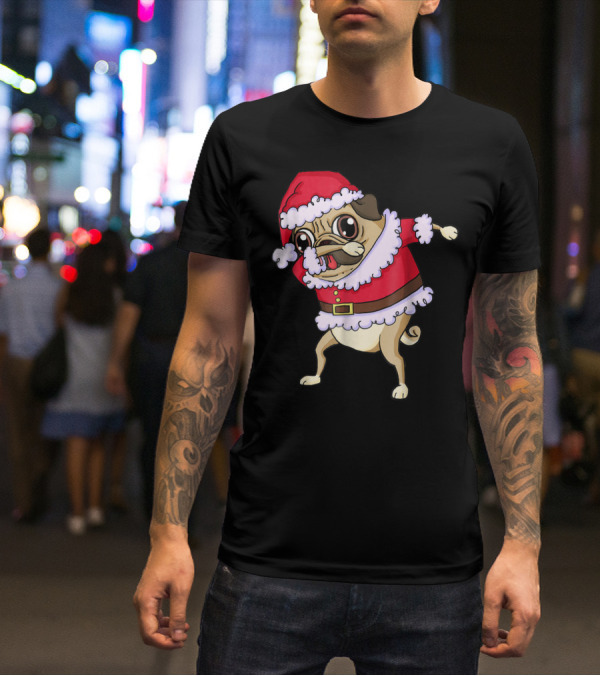 Christmas Pug Dabbing In Santa T-Shirt