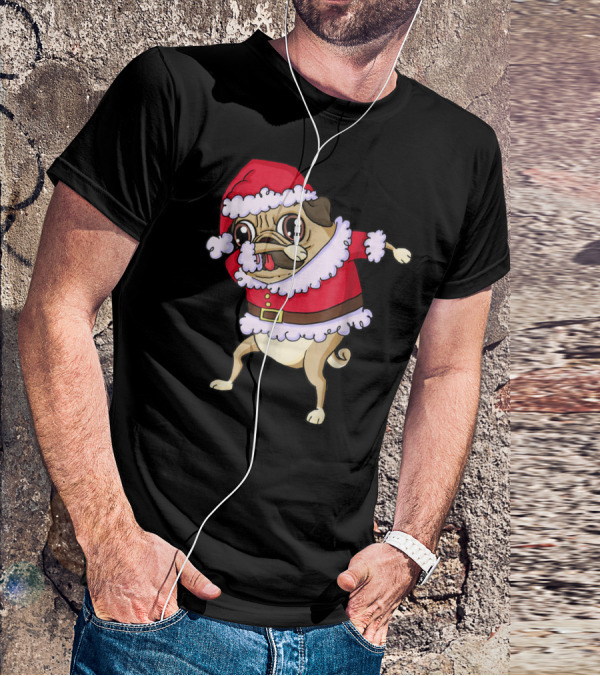 Christmas Pug Dabbing In Santa T-Shirt