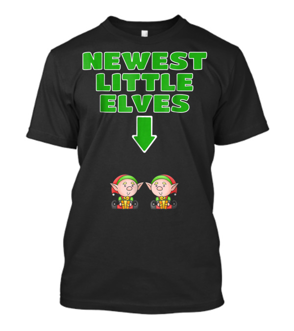 Newest Little Elves Christmas Elf Expecting Twins Mom To Be Pregnant T-Shirt