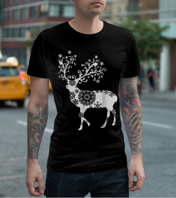 Christmas Mom Daughter Father Son Matching Deer Snowflake Clothing T-Shirt