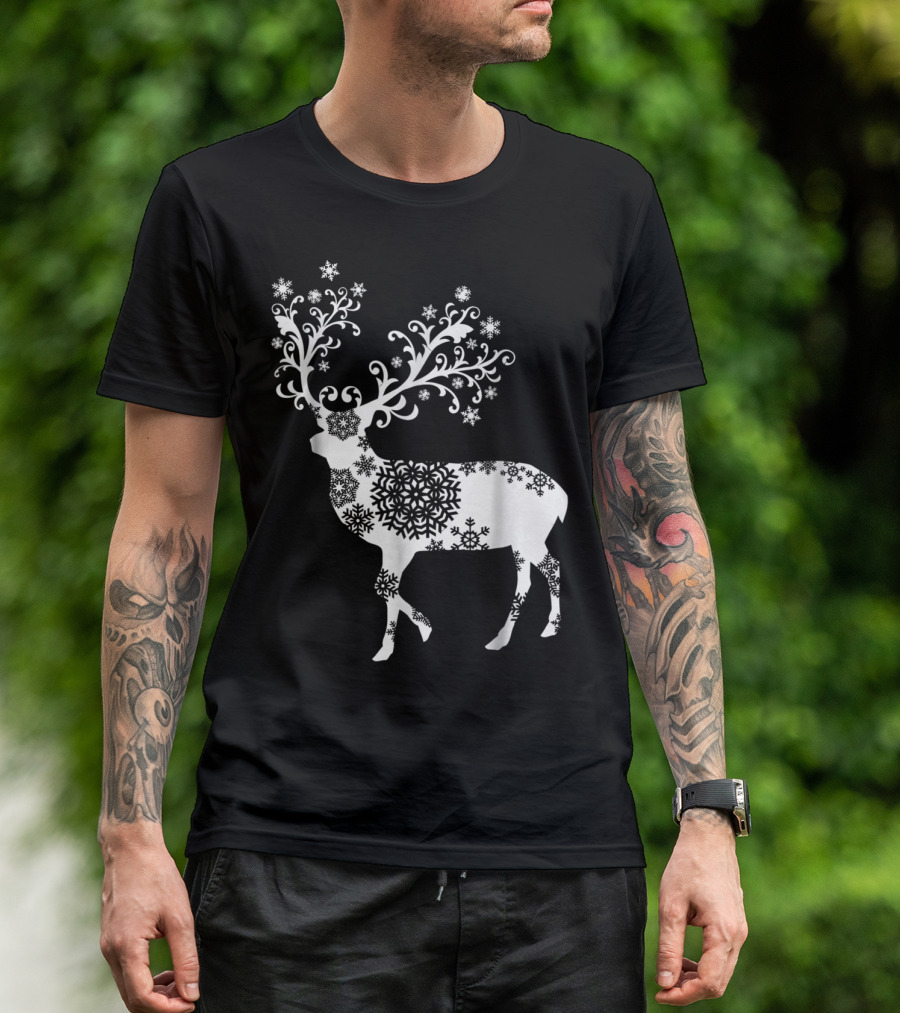 Christmas Mom Daughter Father Son Matching Deer Snowflake Clothing T-Shirt