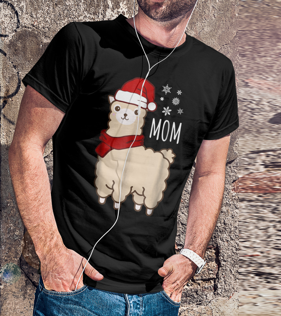 Christmas Mom Llama Cria Herd Xmas Mother Santa Hat Snowflakes T-Shirt