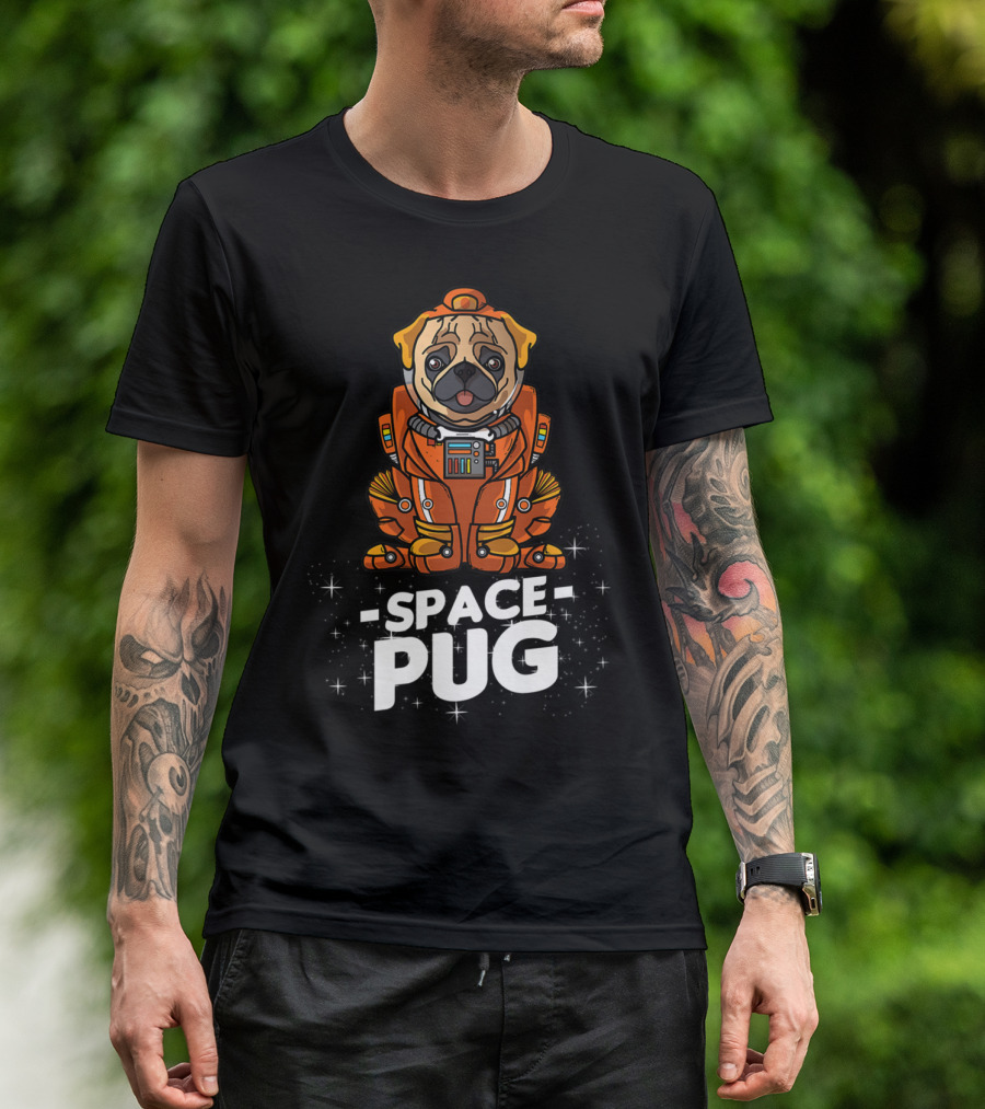 Space Pug Christmas Dog In Astronaut Suit T-Shirt