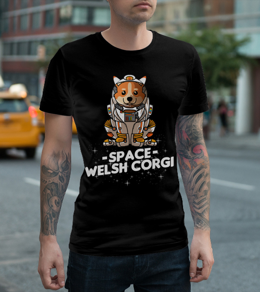 Space Welsh Corgi Christmas Suit Dog T-Shirt