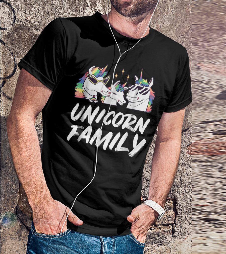 Unicorn Family Cool Son Daughter Rainbow Mane Sunglasses Stars T-Shirt