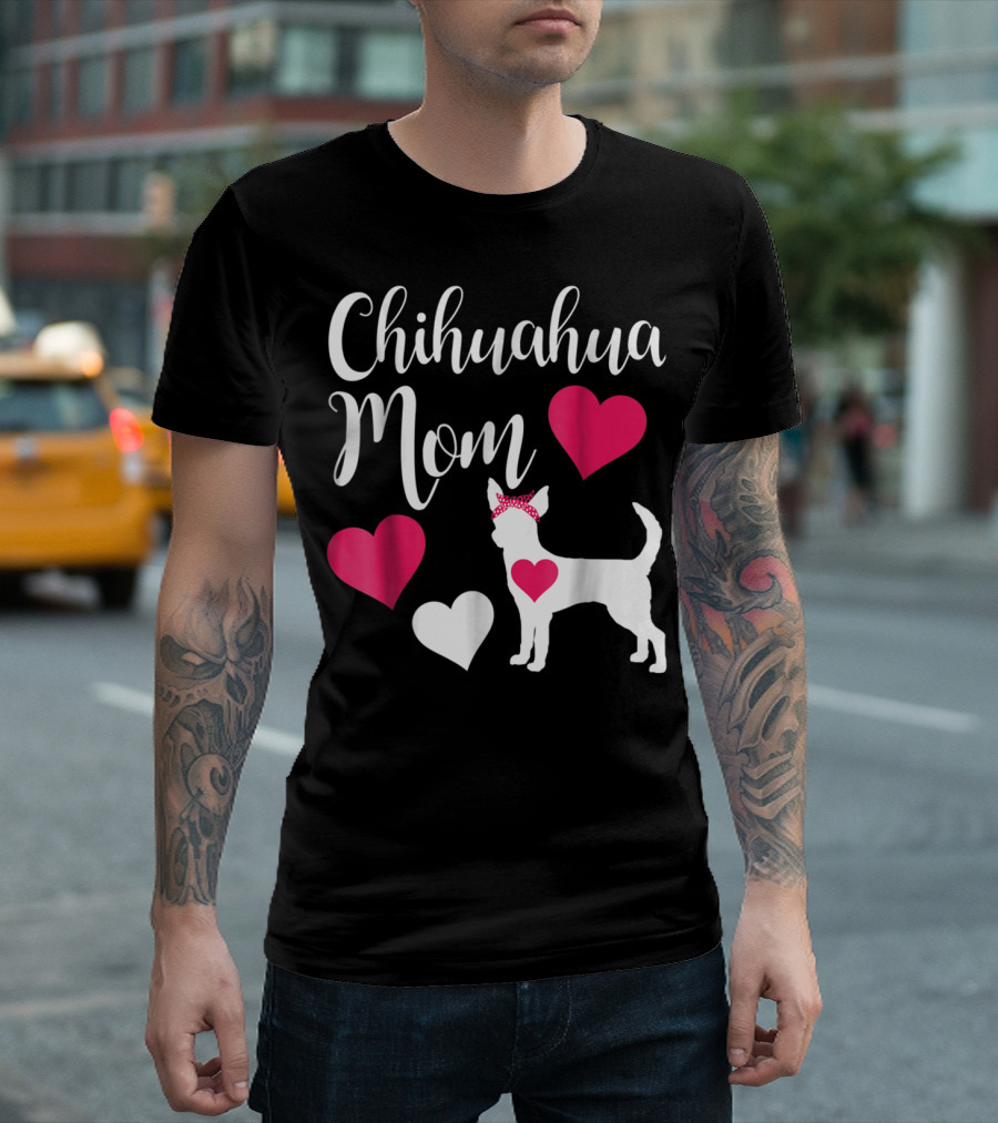 Chihuahua Mom Heart Love Bow Chihuahua Owner T-Shirt