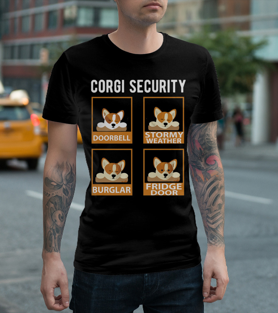 Corgi Security Doorbell Stormy Weather Burglar Fridge Door Pembroke Welsh Dog Mom Funny T-Shirt