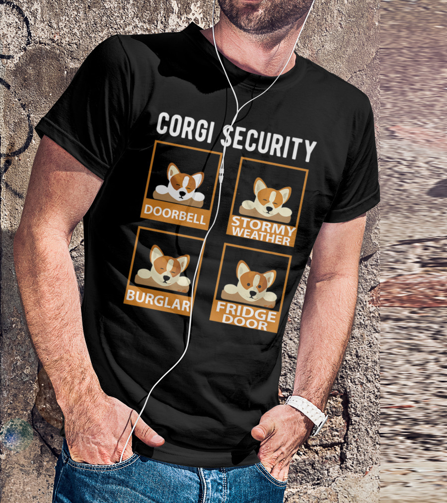 Corgi Security Doorbell Stormy Weather Burglar Fridge Door Pembroke Welsh Dog Mom Funny T-Shirt