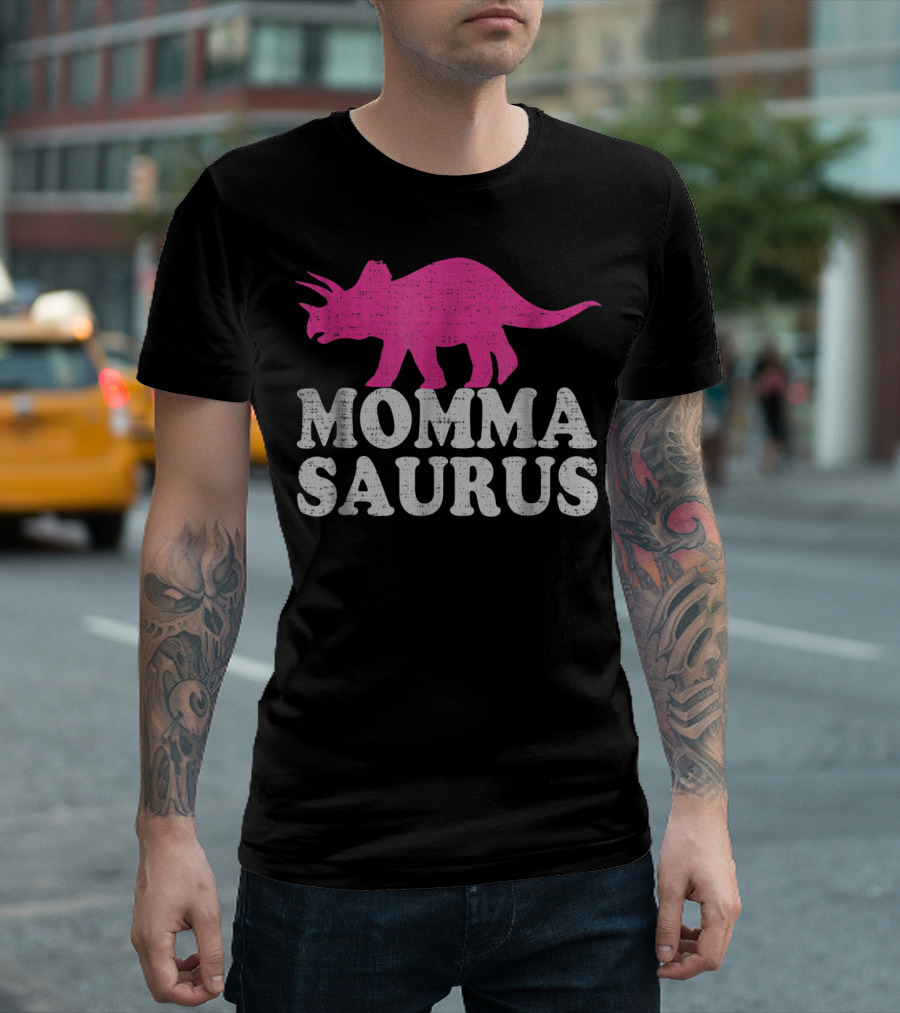 MOMMASAURUS Pink Triceratops Dinosaur T-Shirt
