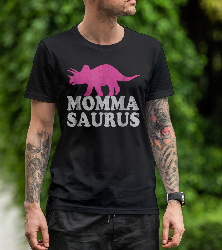MOMMASAURUS Pink Triceratops Dinosaur T-Shirt