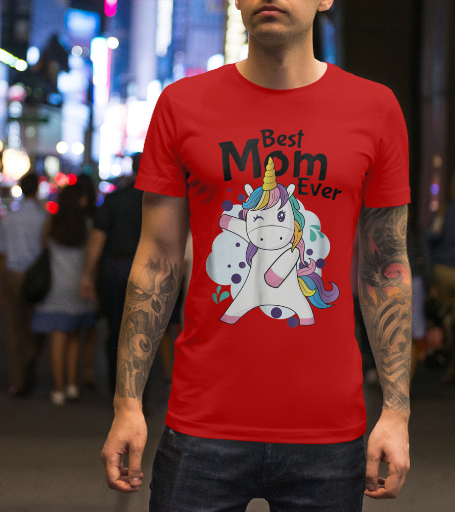 Best Mom Ever Cute Rainbow Unicorn Birthday T-Shirt