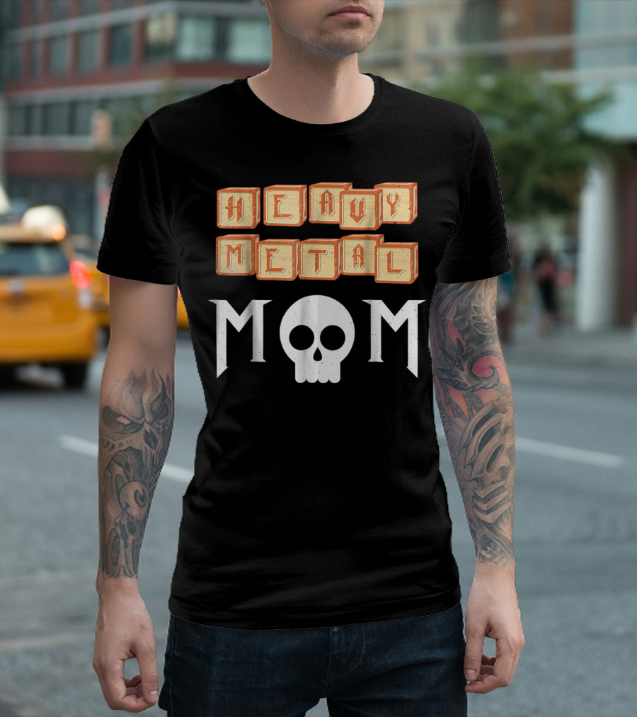 Heavy Metal Mom Skull Block Letters T-Shirt