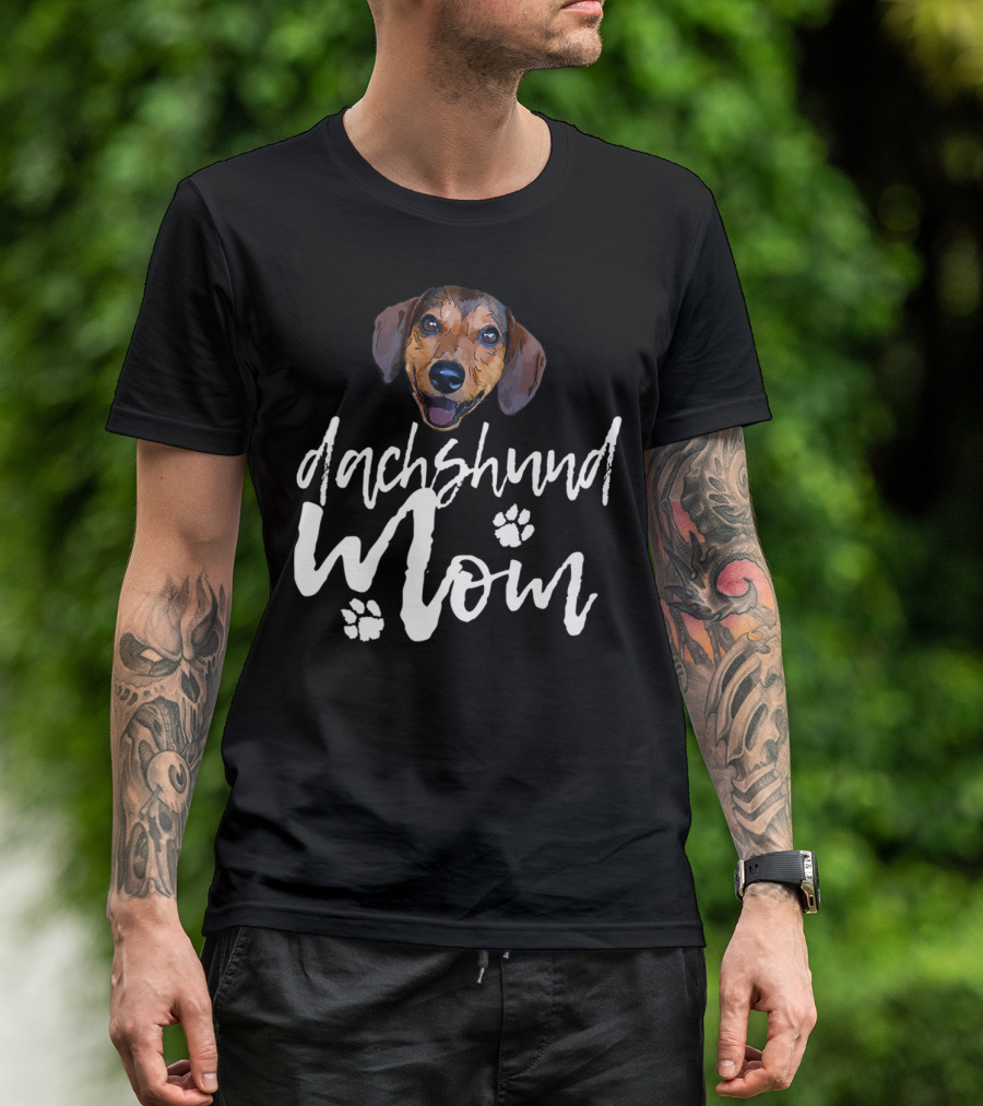 Dachshund Mom Cute Dog Face Paw Prints T-Shirt