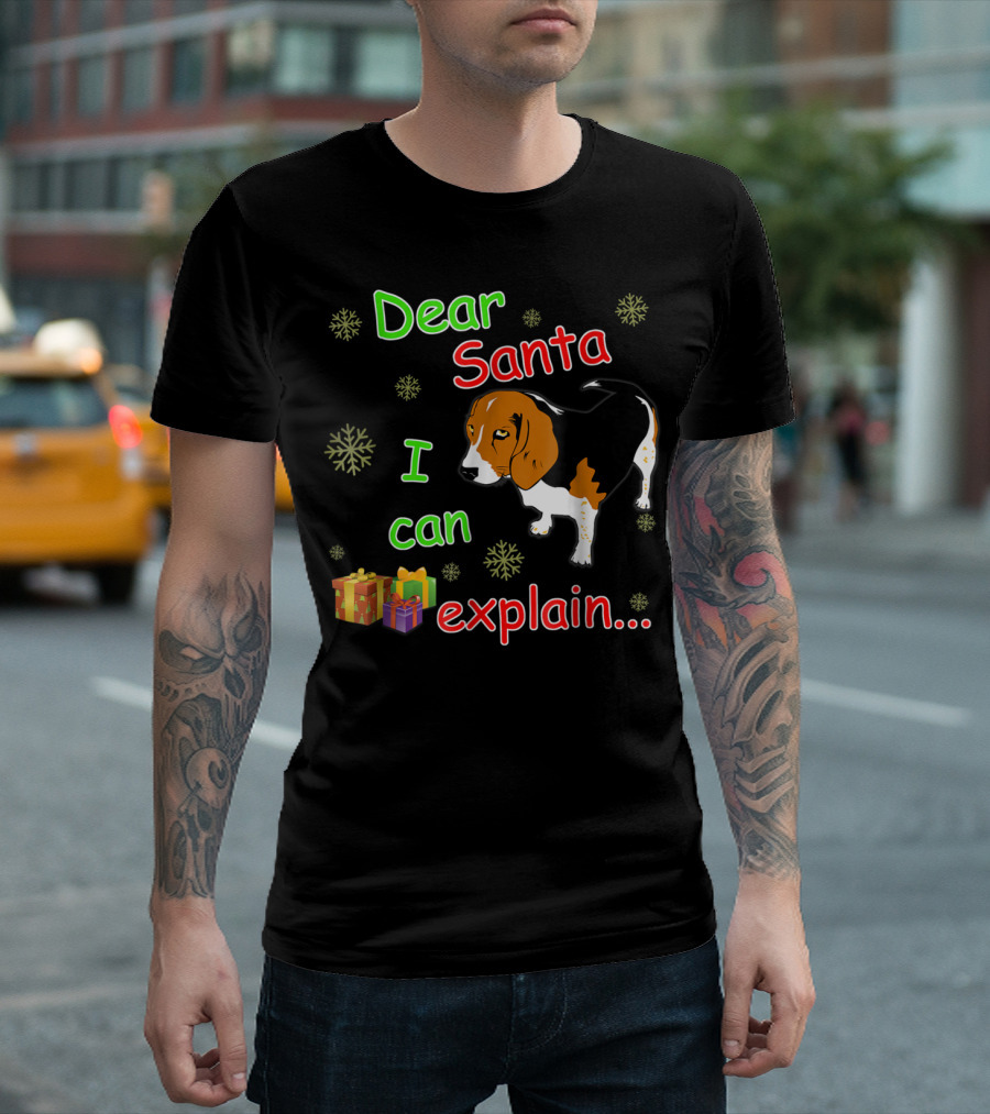 Dear Santa I Can Explain Beagle with Gifts and Snowflakes T-Shirt