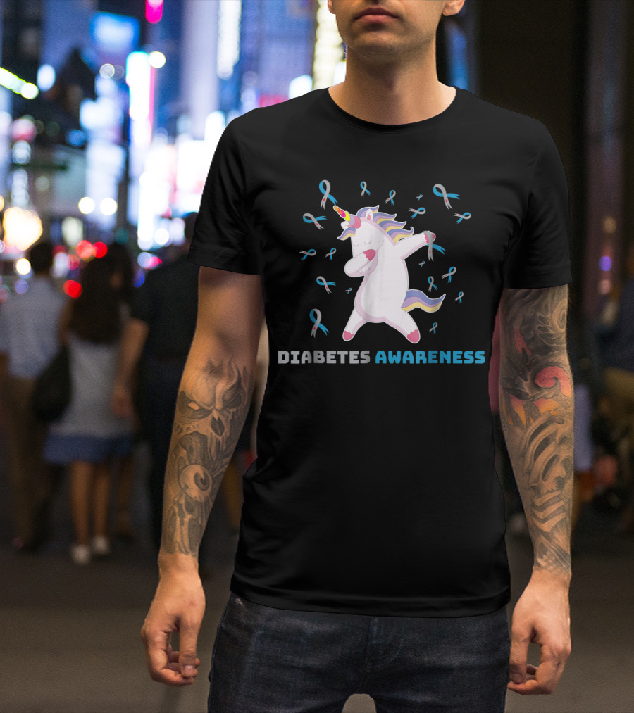 Diabetes Awareness Unicorn With Ribbons Grandpa80 T-Shirt