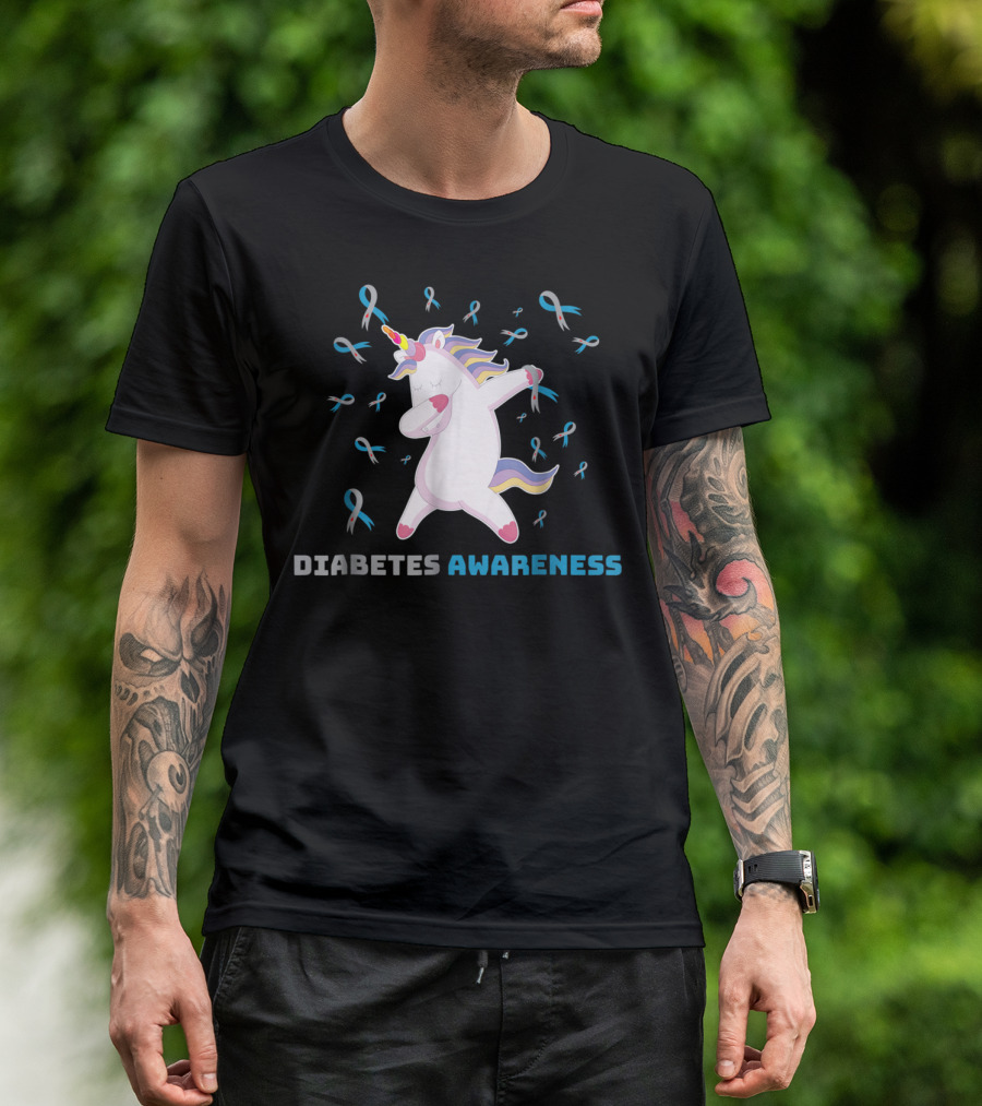 Diabetes Awareness Unicorn With Ribbons Grandpa80 T-Shirt