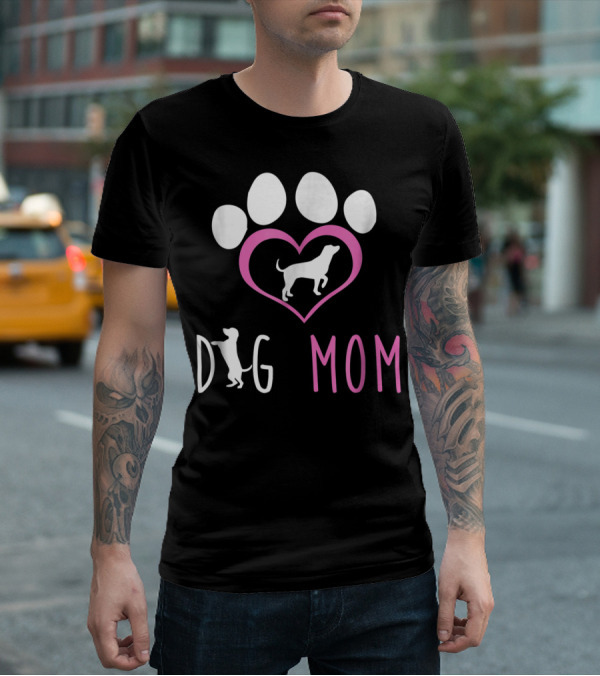 Dog Mom Paw Print Heart Dog Lover Women56 T-Shirt