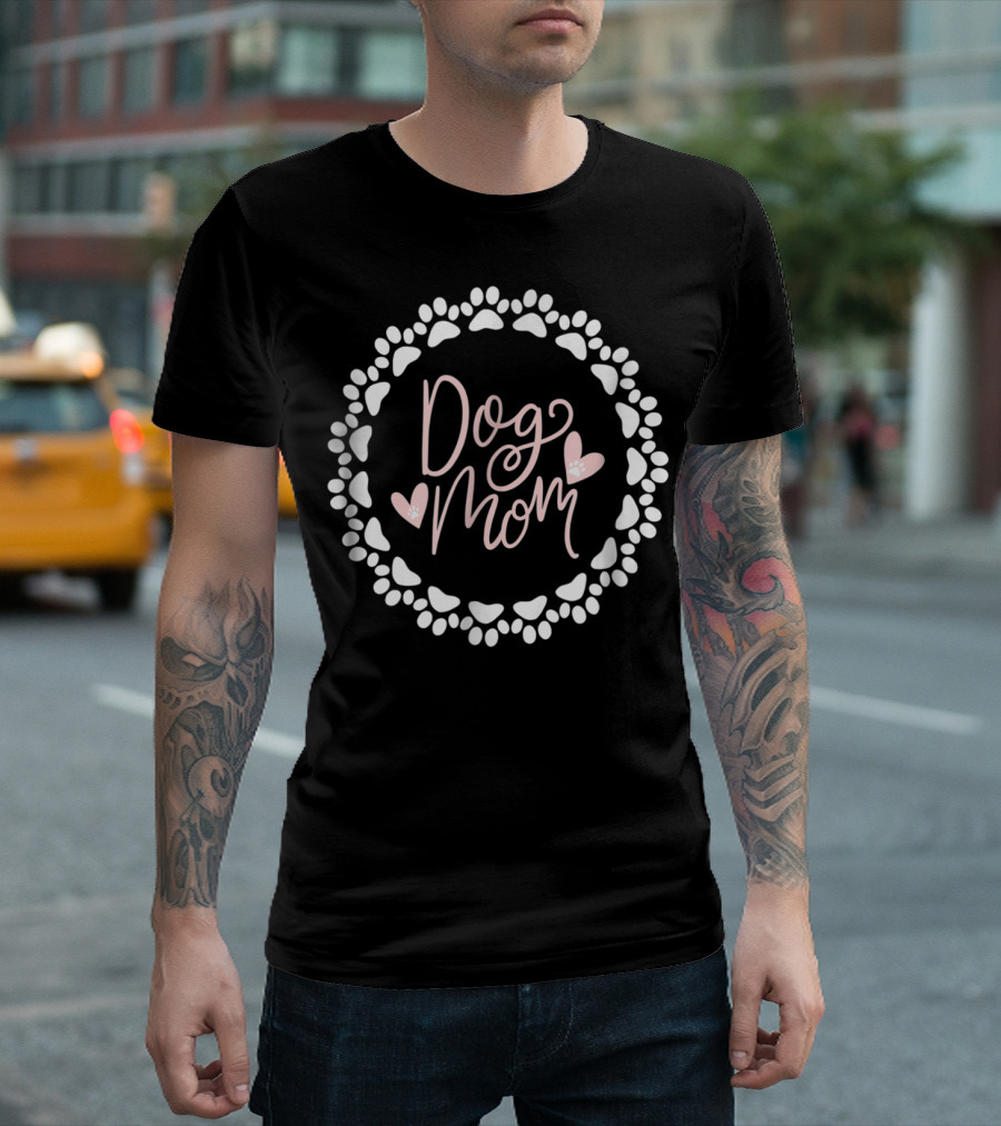 Dog Mom Paw Print Heart Lover Circle T-Shirt