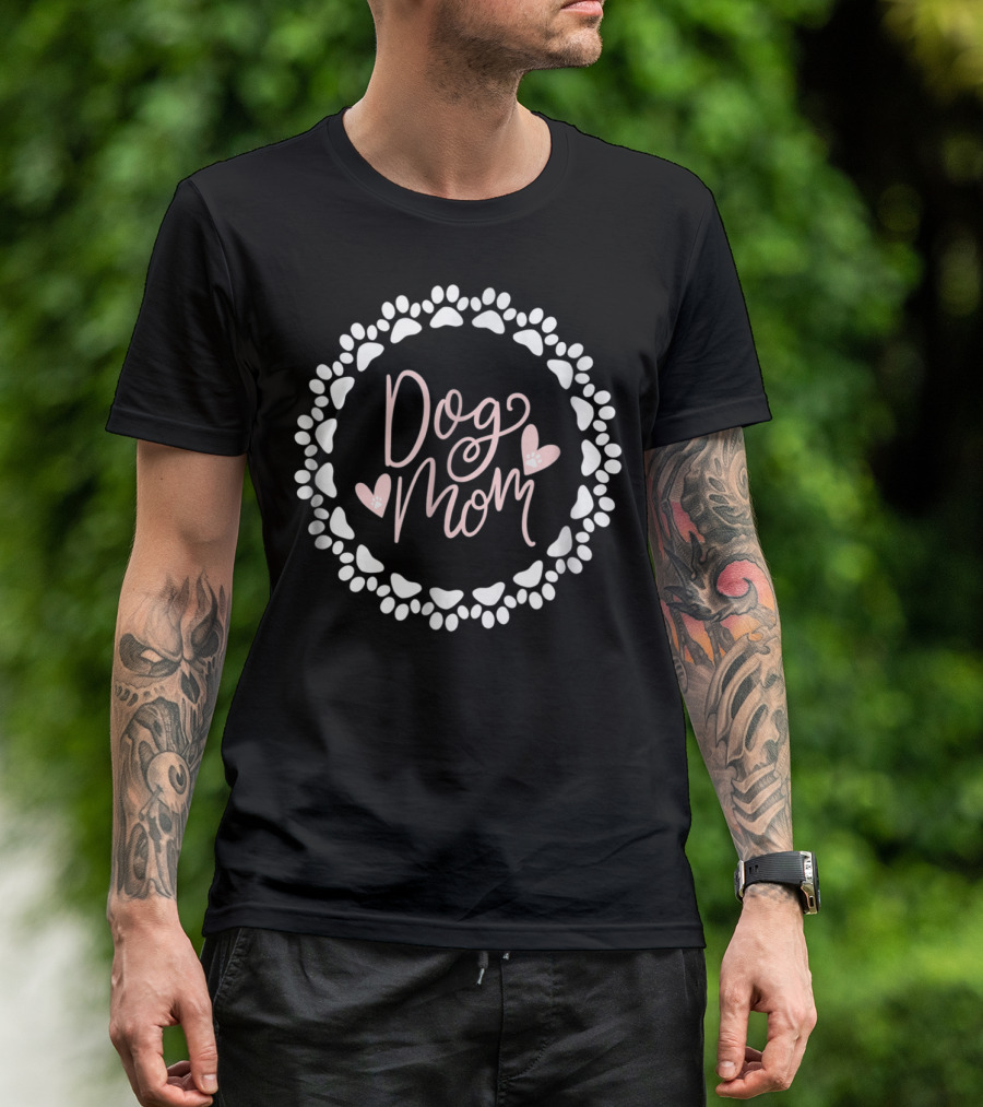 Dog Mom Paw Print Heart Lover Circle T-Shirt